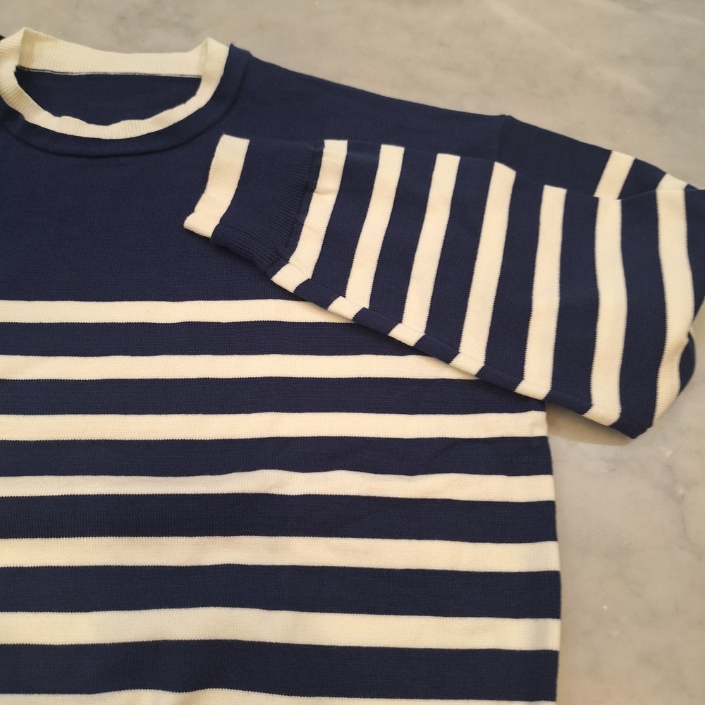 New‎ Zaful Striped Lt Weight Wom XL Blue White Nautical Crew Neck Knit Pullover